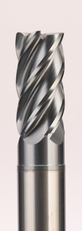 EUROCUTPRECISION Z5 five-flute solid carbide end mill standing upright, cutting head uppermost
